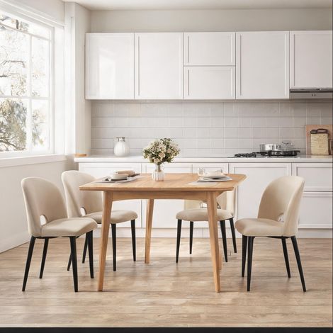 Ensemble table et 4 chaises de salle à manger velours beige (1/5)