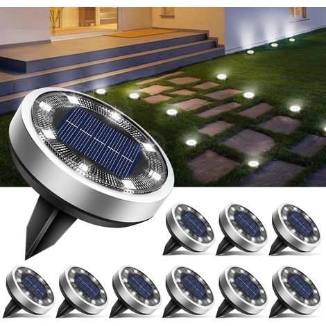 Set of 10 Solar Ground Lights, LED Solar Garden Lights, Waterproof Outdoor Solar Spotlights for Paths, Lawns, Patios, Driveways, Courtyards, and Pools, Cool White (5.55.5cm) (1/5)
