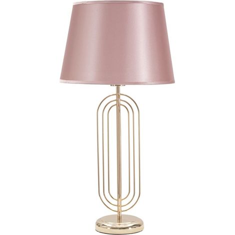 Lampada da tavolo Krista in ferro dorato con paralume in tessuto rosa cipria