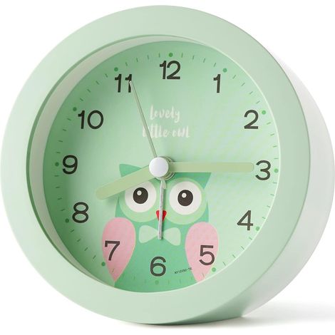 Kids Students Non Ticking Alarm Clock for Boys Girls, Kids Alarm Clock with Night Light Clock Bedroom Bedside Analog Cute Drawing Battery Powered for Learning Travel (1/5)