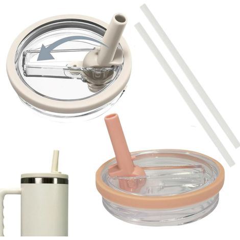 Couvercle remplacement Stanley 40oz avec paille 2pcs étanche anti-poussière sans BPA Blanc+Or rosé (1/5)