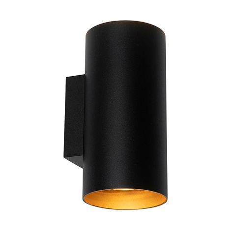 QAZQA Diseño Aplique inteligente negro con dorado 2 luces con Wifi GU10 - Sab Aluminio Cilíndra Adecuado para LED Max. 2 x 4.8 Watt