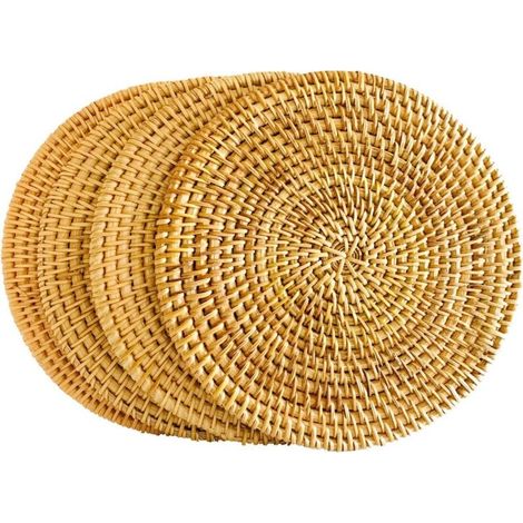 Sottopentola in rattan, sottobicchiere in rattan, esotico fatto a mano, regalo creativo, 4 pezzi