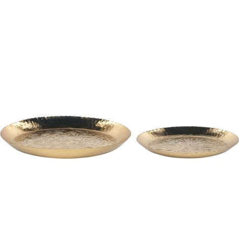 Set di 2 vassoi decorativi Portagioie in metallo con texture oro Sadane
