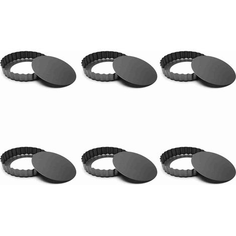 Lot de 6 moules à tarte en acier carbone 3 pouces, antiadhésifs, fond amovible, qualité alimentaire, pour cuire gâteaux et cheesecakes (1/5)