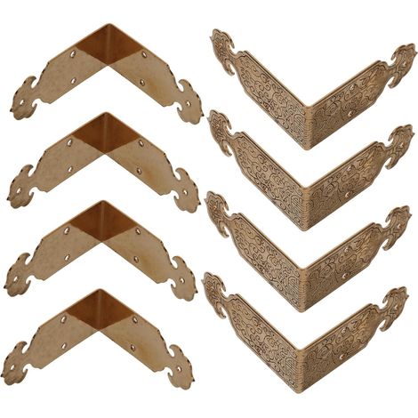 8 protège-coins décoratifs, laiton/bois, pour boîtes en bois (1/5)