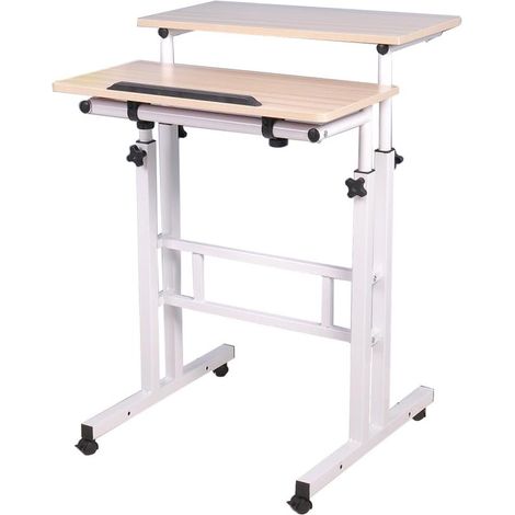 Soges – Bureau debout assis-debout 60x60 cm – Hauteur réglable 70-115 cm – Table mobile avec roulettes – Matériau en bois de particules E1