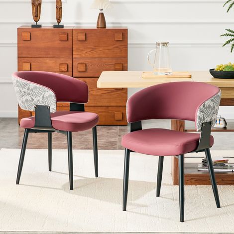 Chaises mid-century – Lot 2 – Accoudoirs tonneau – Dossier motifs – Similicuir – Pieds robustes – Maison/Restaurant – Modèle 2 (1/5)