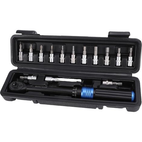 Clé Dynamométrique pour Vélo, Clé Dynamométrique Réglable Bidirectionnelle de 1/4 Pouce, Kit d'Outils de Réparation Professionnel 2-24 Nm pour Petits Véhicules, Vélos (1/5)