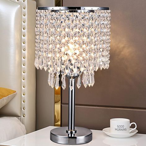 Kristall Tischlampe Nachttischlampe Kristallglas, Runder Standfuß Elegante Moderne Tischlampen Heimtischlampe Deko Lampe mit Kristallen Weiß (1/5)