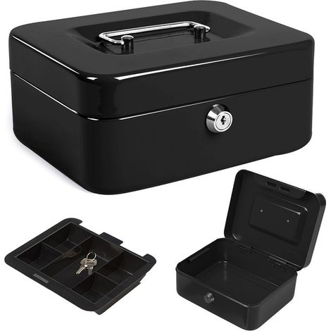 Coffre-fort métallique noir, 20 x 16 x 9 cm, verrouillable à clés, coffre-fort portable (1/3)
