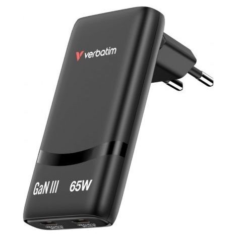 Cargador de Pared GaN Verbatim Fold n Go/ 2xUSB Tipo-C/ 65W