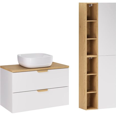 Ensemble meuble simple vasque 80cm et colonne Oria Blanc mat (1/5)