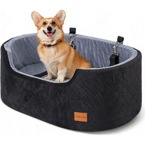 Hunde Autositz für mittlere Hunde, Reisebett mit Sicherheitsgurt, 80x50x28cm, Schwarz (1/5)