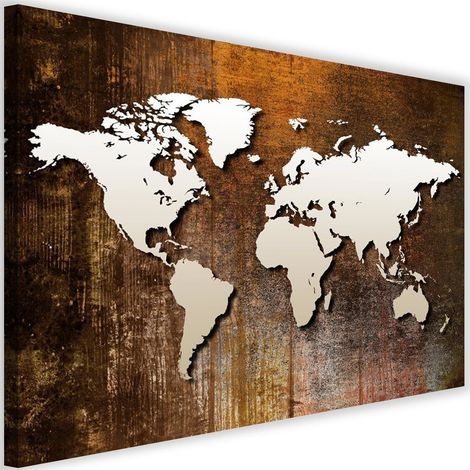 Tableau sur toile Carte du monde métal brun 60x40 (1/5)