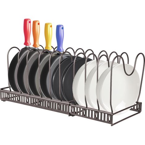 Porte Couvercle de Pot,Poêles et Couvercles en Métal,Extensible,avec Compartiments Réglables Parfaite pour Les Ustensiles Poêles, Couvercles,bronze,591818 cm (1/5)
