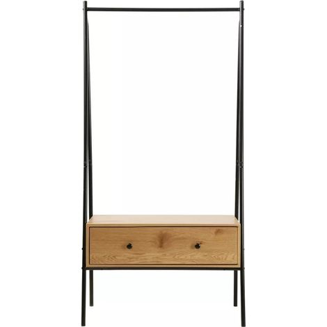 Calicosy – Penderie en métal noir avec 1 tiroir décor chêne – Dimensions L 84 x P 39 x H 170 cm – Structure acier résistante – Design industriel (1/5)