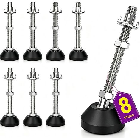Lot de 8 pieds réglable M8 x 100 mm - Vis de réglage - Pied de meuble - Peut porter - Pieds réglables - Vis réglables - Pied réglables - Inclinaison maximale de 20 ° (8PCS M8 x 100mm x Ø40mm) (1/5)