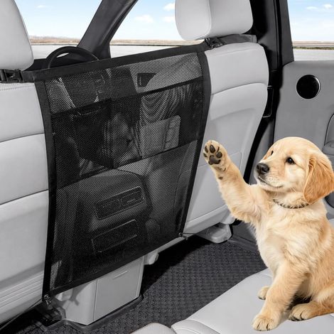 Hundenetz Auto Rückbank, Auto Hunde Kofferraum Netz mit Aufbewahrungstasche, Sicherheitsnetz für Haustiere mit Verstellbarem Seil, Universal Trennnetz für SUV, Limousine (1/5)