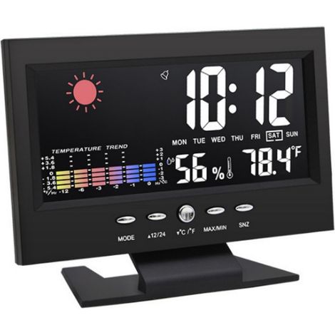 Réveil électronique à commande sonore avec écran couleur, affichage de la température et de l'humidité (1/5)
