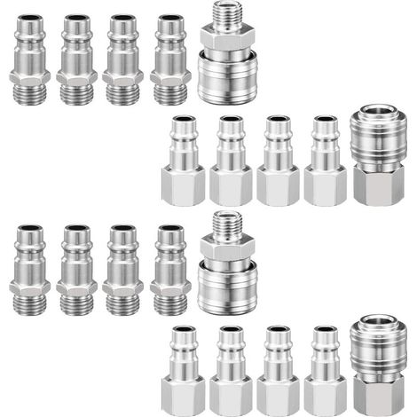 Raccord Rapide Pneumatique 1/4" BSP, 20 Pièces Embout Compresseur Air Européen, Raccord de Compresseur pour Tuyau Pneumatique (1/5)