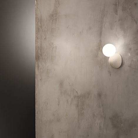 Applique ROCK 12 cm in cemento Bianco e vetro soffiato satinato (1/2)