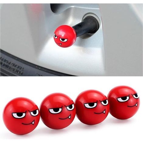 4 Pièces Bouchons Valve Bouchons Poussière pour Voiture, Capuchons Valve Cuivre Pneus Roues, Bouchon Valve Pneu Voiture, Valves De Voiture Accessoire Pneu Couvre-Valve(Boule Démoniaque Rouge) (1/5)
