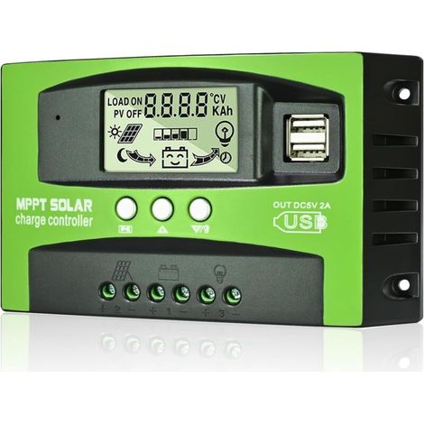 Contrôleur de charge solaire MPPT 100A 12V/24V – Efficacité jusqu'à 99% – 2 ports USB – Capteur de température – Compatible plomb et lithium (1/5)