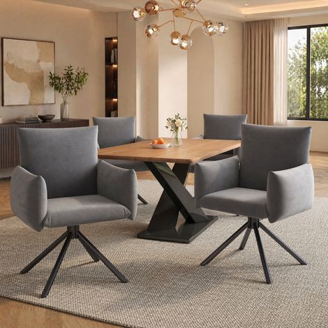 Set di 4 sedie da pranzo girevoli in velluto grigio 360° HAVRYA (1/5)