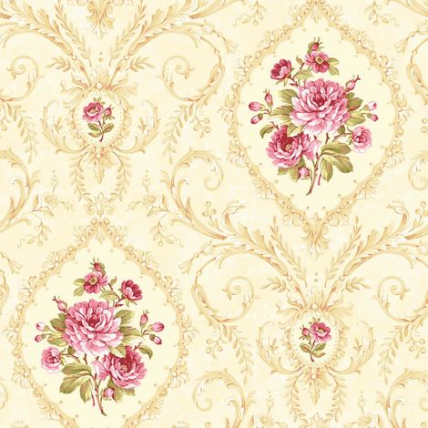 Chelsea Garden Floral Wallpaper Soft Gold Cameo Beige Pink Smooth Paper Decor (1/4)