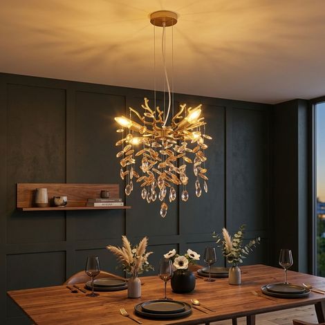 Hängeleuchte Pendelleuchte Esszimmerlampe Höhenkürzbar Gold Metall Glas H 120 cm (1/5)