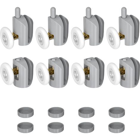 8 Pièces Roulette Porte Coulissante Douche 23mm, Antirouille Galets de Porte de Douche, pour Cabine de Douche, Salle de Bain Porte (4 Supérieures et 4 Inférieures) (1/5)
