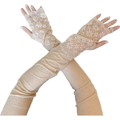 Manchons en dentelle florale, protection solaire estivale, protection UV, gants sans doigts pour femmes, adaptés à la conduite et aux déplacements, couleur chair. (1/3)