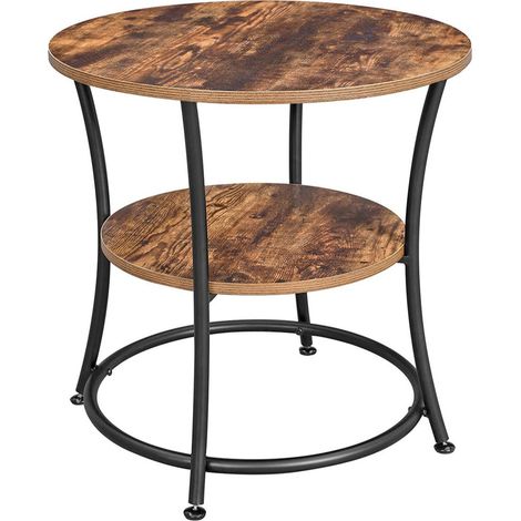 Mesa auxiliar redonda mesa consola mesita de sofá mesita de noche de 2 niveles para salón dormitorio fácil montaje estructura de metal 55 cm de diámetro estilo industrial marrón rústico 120003007