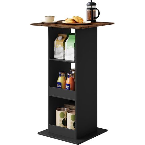WOLTU Tavolo da Bar Quadrato. Tavolino Alto e Stretto con 3 Ripiani. Tavolo Alto da Cucina. Sala da Pranzo. Bistrot. in Truciolare. 60x60x109cm. Marrone Rustico+Nero