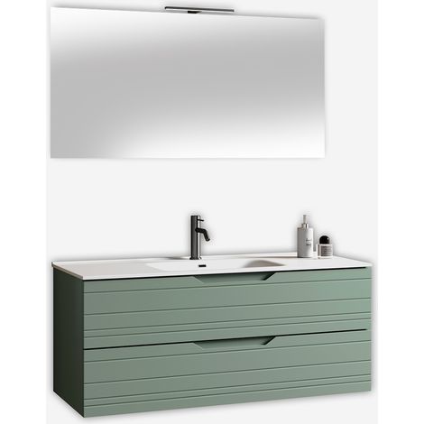 Mobile bagno sospeso con specchio e lavabo Solmira - Verde