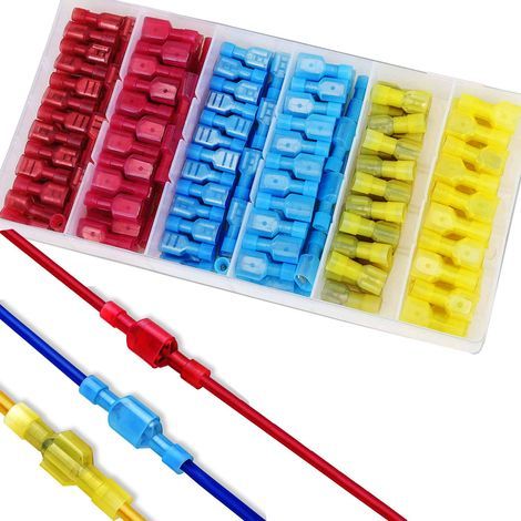 200 male/female wire connectors, insulated wire connectors, cable connectors, insulated electrical lugs, quick-connect crimp terminals (red, blue, yellow) (1/4)