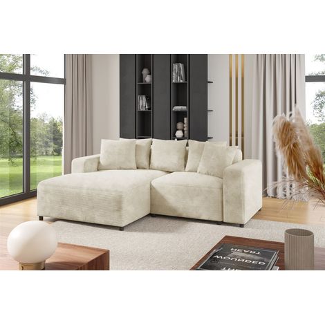 Ecksofa Designersofa Sofa MEGAN XS in Stoff Poso Creme Ottomane Links (1/2)