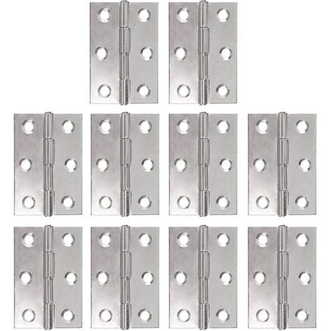 Set of 10 stainless steel hinges, piano hinges, folding hinges, furniture door hinge strip, 48 mm hinge with 6 fixing holes, connectors for planters, model making (1/5)