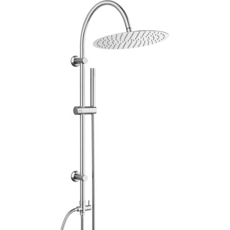 Colonne de Douche Hydromassage sans Robinetterie, Ensemble Douche Murale avec Douchette Douche Salle de Bain Pommeau de Douche pluie ronde XXL D30 cm, barre de douche forme de U, chromée (1/5)