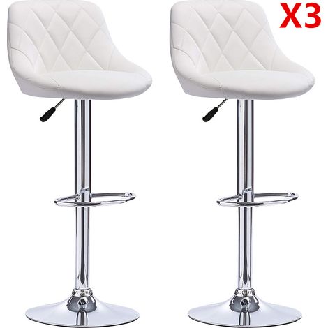 Aqrau Lot de 6 Tabouret de bar en similicuir , Hauteur et rotation réglables, Blanc (1/4)