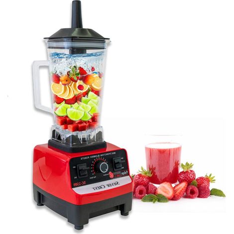 Blender professionnel de comptoir 4500 W haute vitesse pour milkshakes et smoothies, avec 2 récipients de 2 L et 2 gobelets sans BPA, rouge. (1/5)