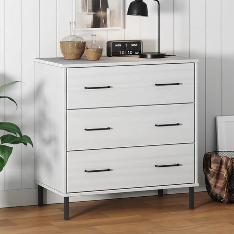 vidaXL Credenza con 3 Cassetti Bianca 77x40x79,5cm Legno Massello OSLO (1/5)