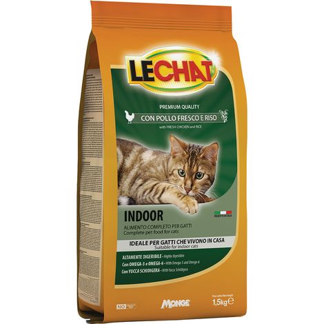 CROCCANTINI PER GATTI 'LECHAT INDOOR' pollo e riso - kg 1,5  - MONGE