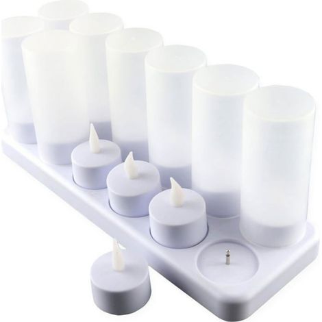 Lot de 12 bougies LED rechargeables flamme vacillante avec station de charge décoration pour Noël anniversaire Multicolo PHOTOPHORE (1/4)