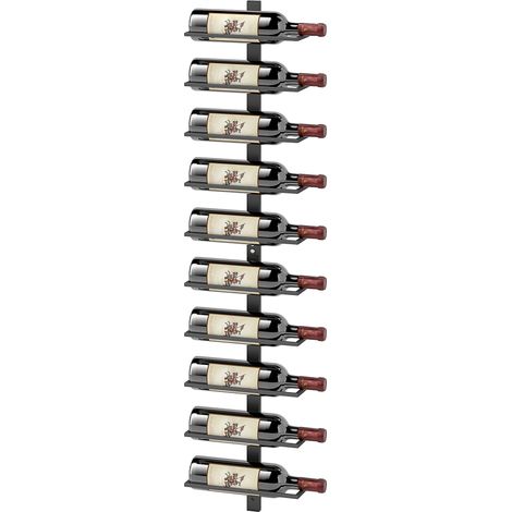 Casier à vin mural pour 10 bouteilles, 10 étagères, métal, noir, idéal pour la cuisine, le salon ou le bar.
