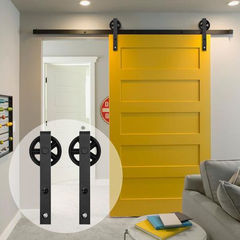 Jiubiaz Sistema porta scorrevole 183 cm con grandi ruote, kit binario per porta scorrevole in legno, nero (1/5)