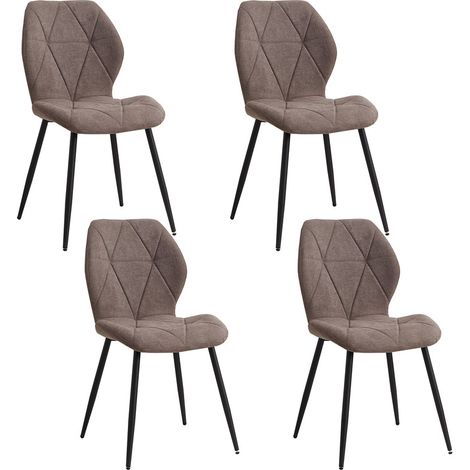 Wokaka Set di 4 sedie - Sedia da pranzo vintage a forma di diamante - Sedia in lino - Gambe in metallo (Marrone)
