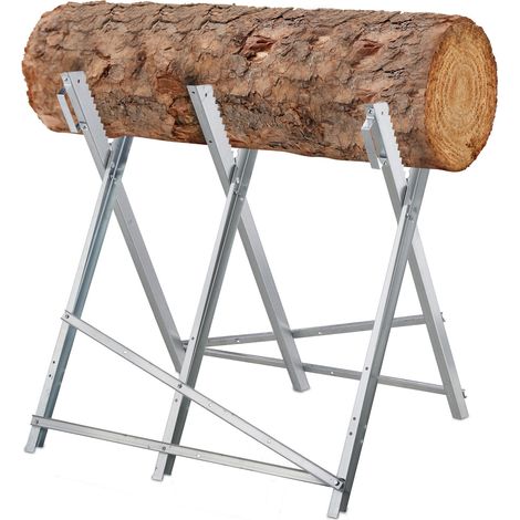 Relaxdays Chevalet de sciage, pliable, charge maximale 150 kg, acier, HLP: 80 x 80 x 82 cm, pour couper le bois, argenté (1/5)