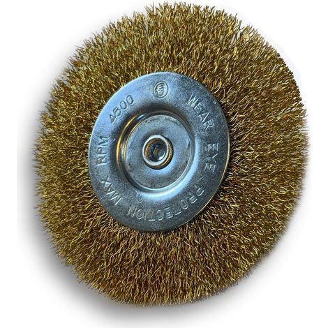 Brosse circulaire métallique sur tige Ø 100 mm Fil laiton dur - Quantité x 1 - Ø 100 mm - Ep. 8 mm - Laiton dur (1/5)